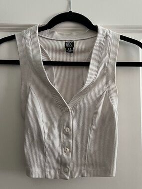 BDG White Ribbed Button-Front Crop Tank